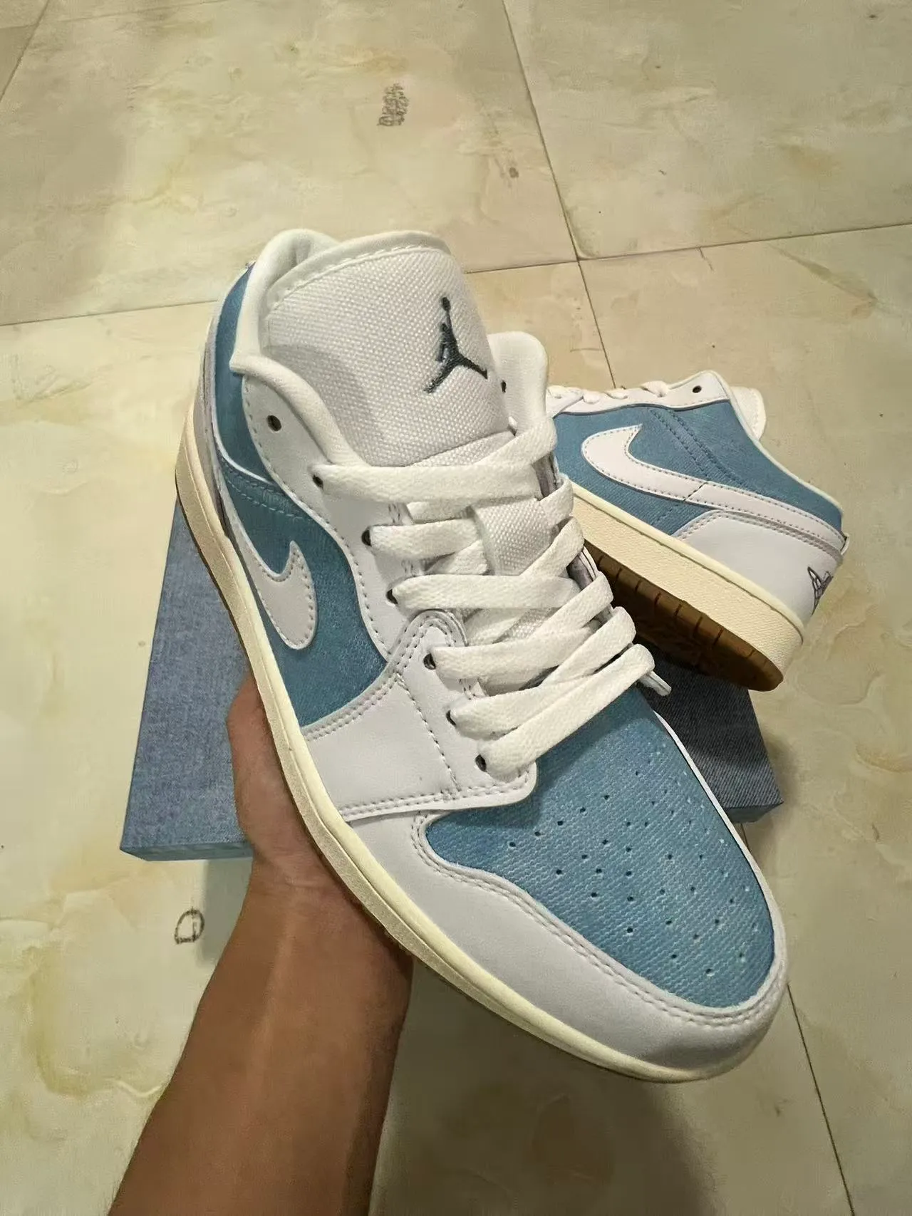 Nike Air Jordan 1 Low Denim Panel White Gum Lifestyle Sneakers 2
