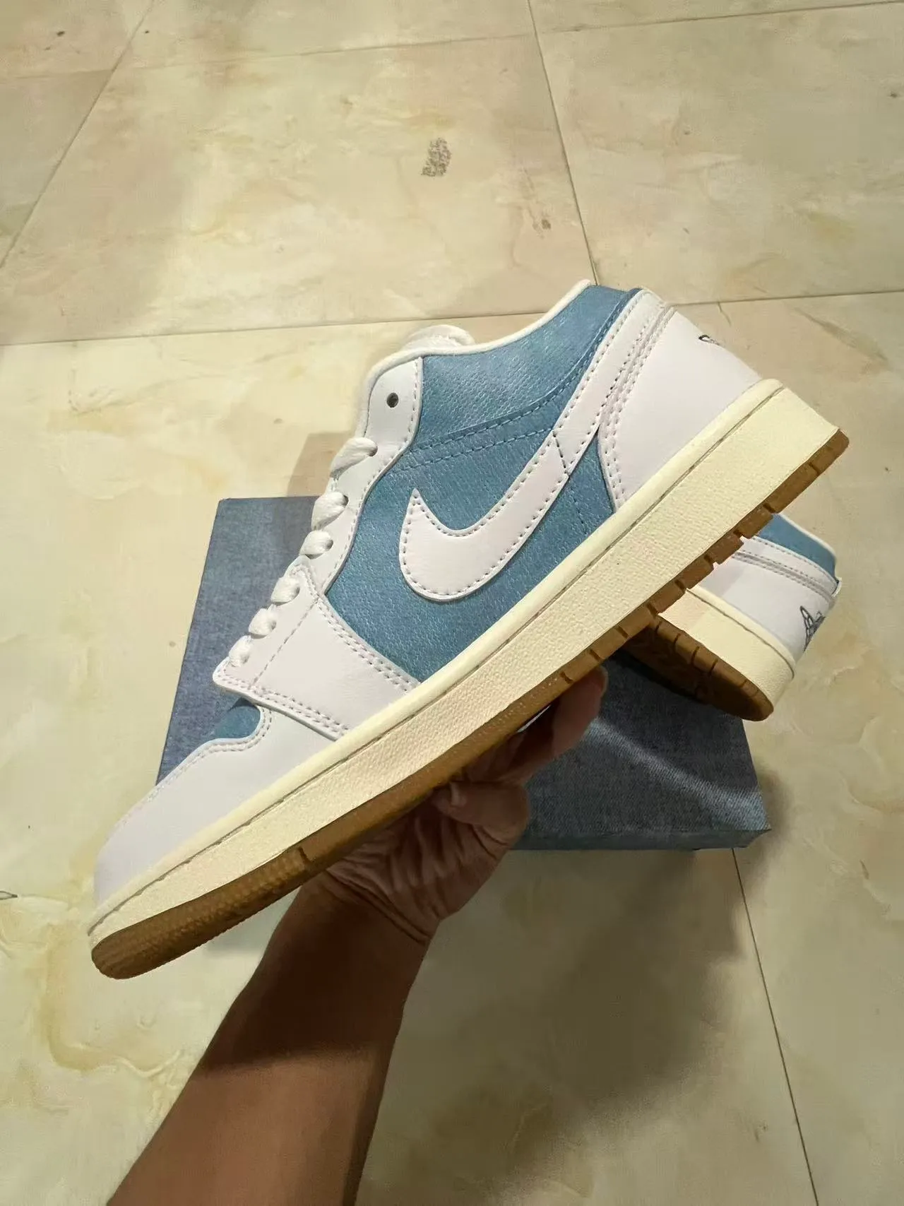 Nike Air Jordan 1 Low Denim Panel White Gum Lifestyle Sneakers 5
