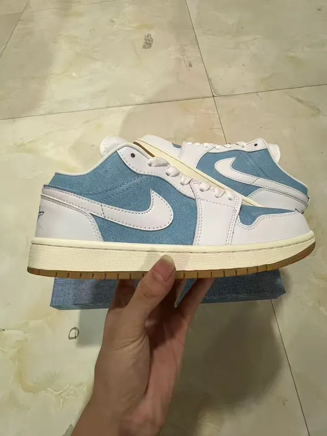 Nike Air Jordan 1 Low Denim Panel White Gum Lifestyle Sneakers 7