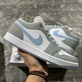 Nike Air Jordan 1 Low Gray and Pale Blue Lifestyle Sneakers