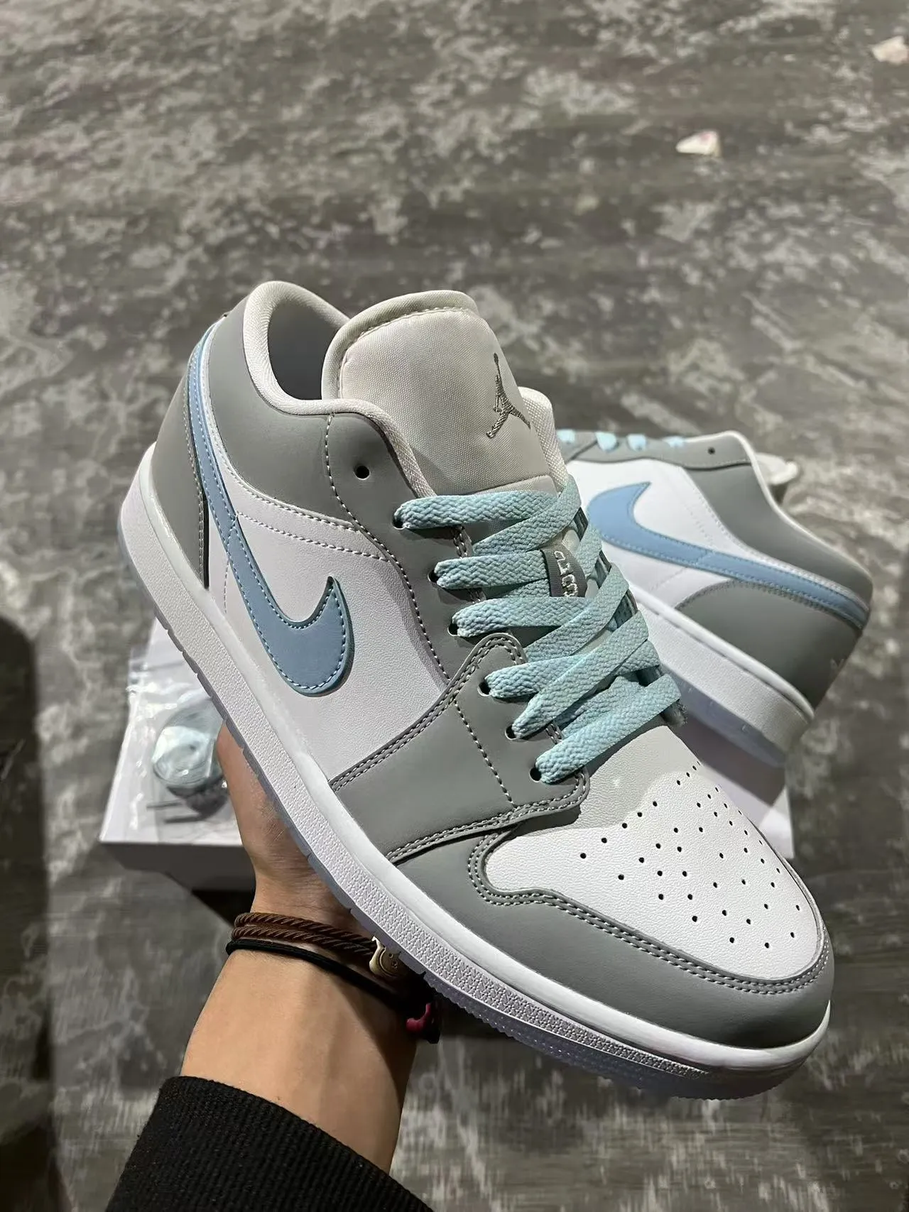 Nike Air Jordan 1 Low Gray and Pale Blue Lifestyle Sneakers 2
