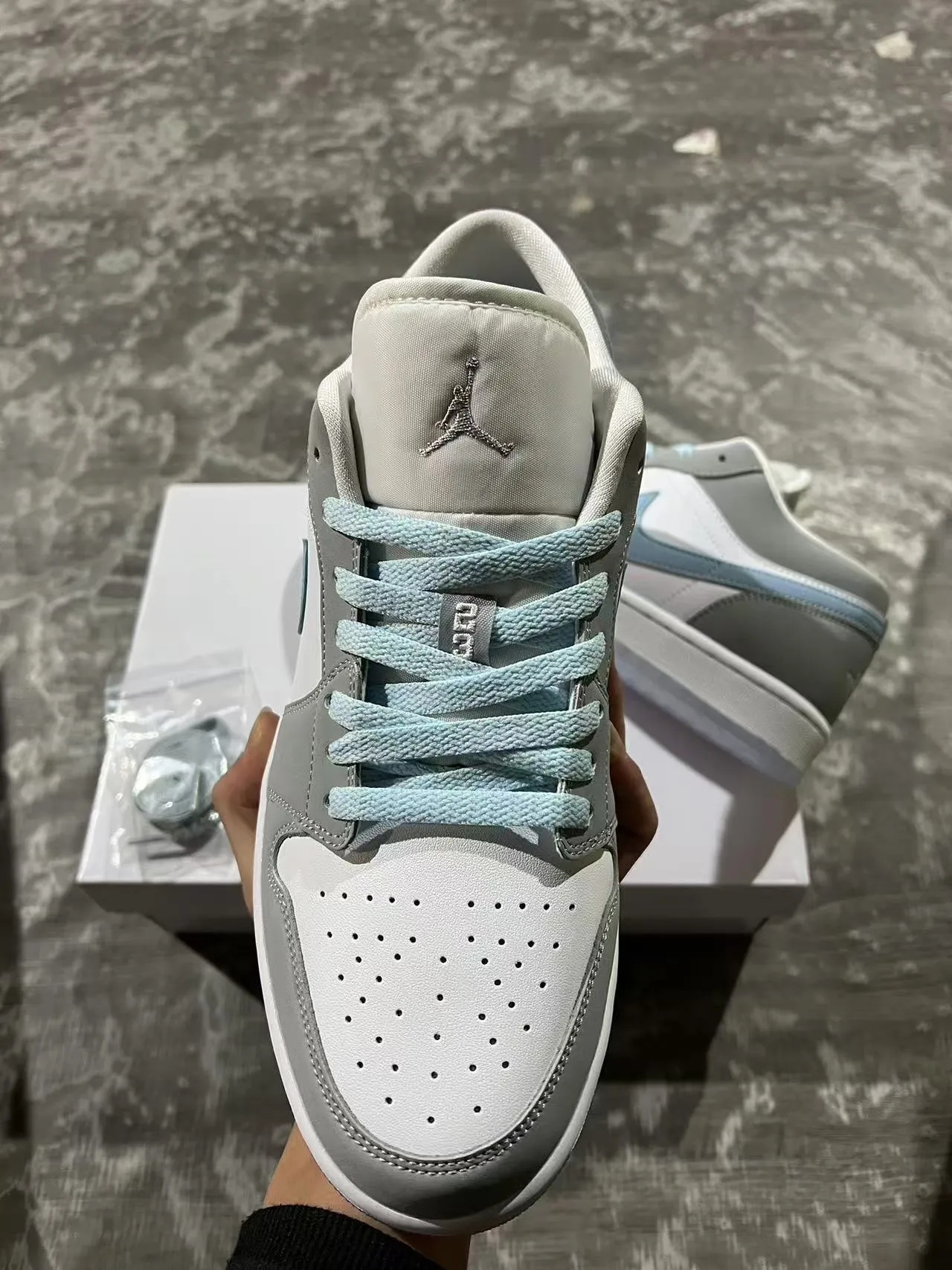 Nike Air Jordan 1 Low Gray and Pale Blue Lifestyle Sneakers 3