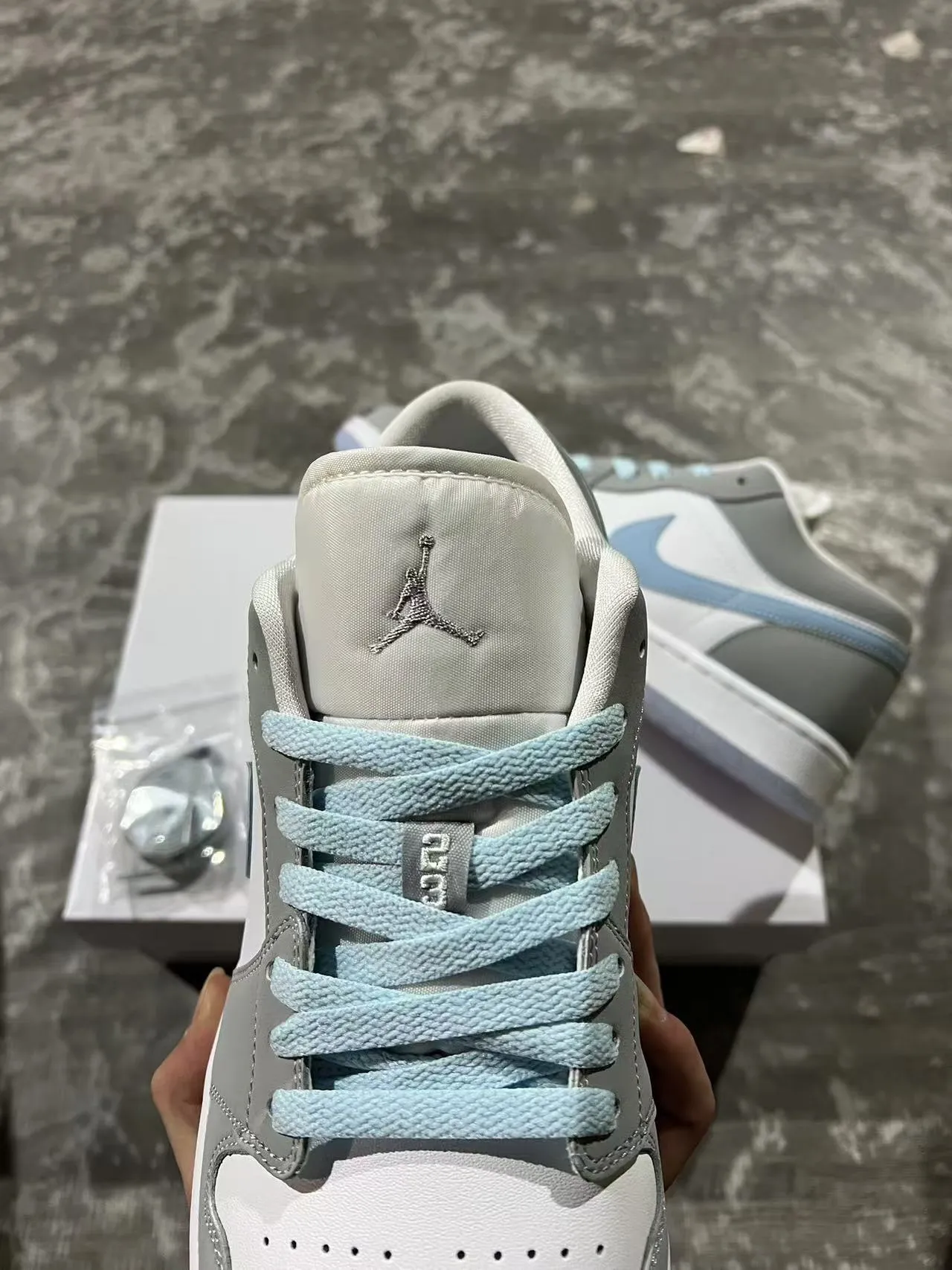 Nike Air Jordan 1 Low Gray and Pale Blue Lifestyle Sneakers 4