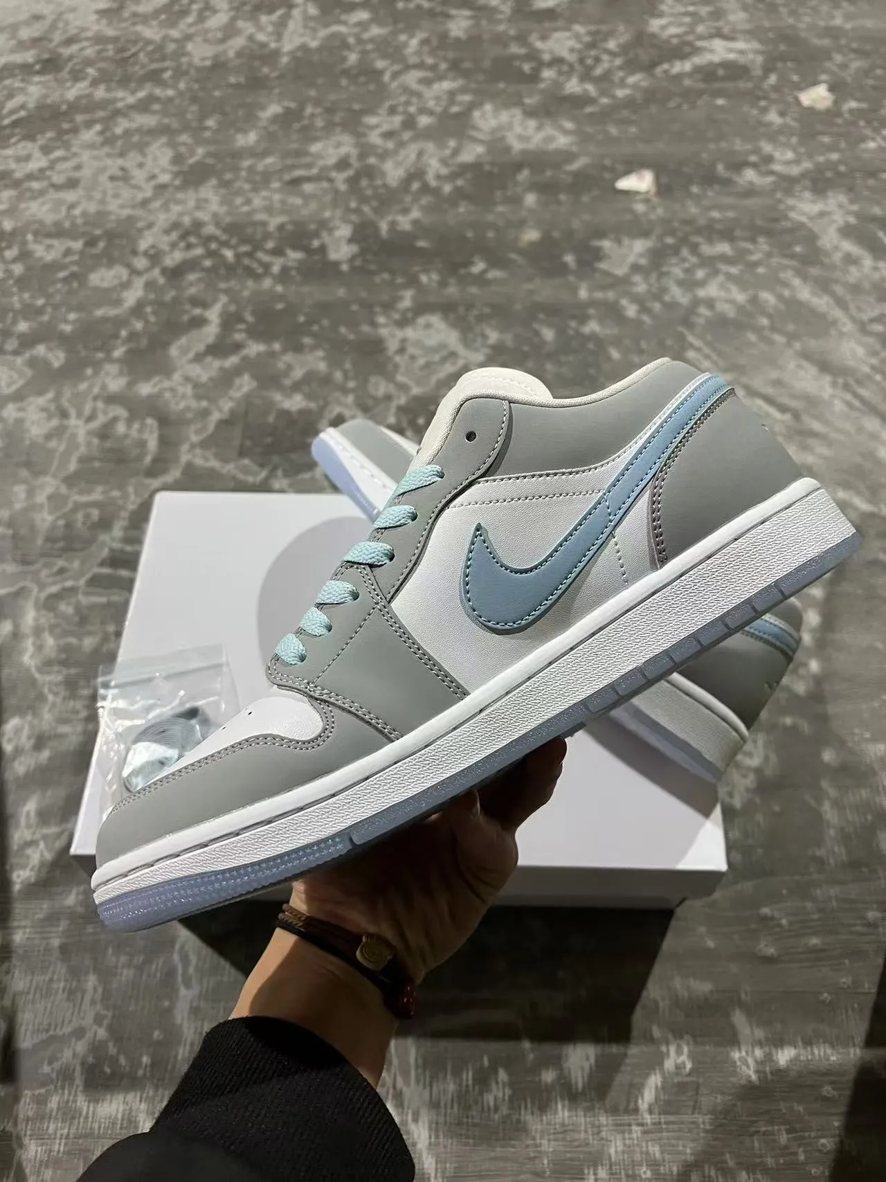 Nike Air Jordan 1 Low Gray and Pale Blue Lifestyle Sneakers 5