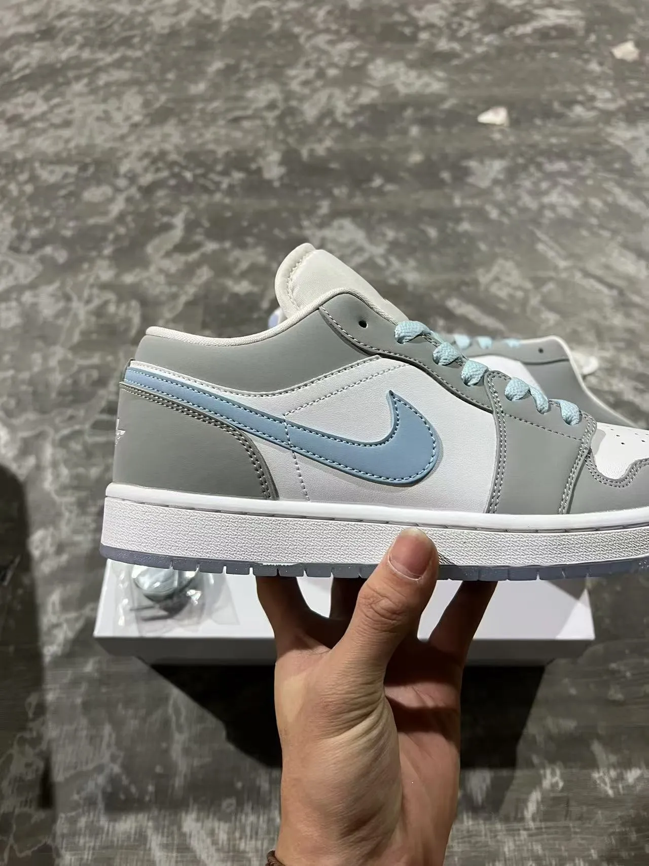 Nike Air Jordan 1 Low Gray and Pale Blue Lifestyle Sneakers 7