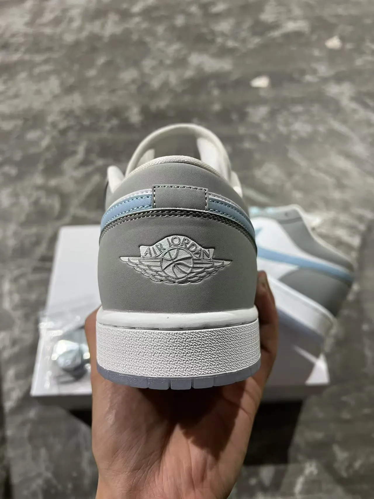 Nike Air Jordan 1 Low Gray and Pale Blue Lifestyle Sneakers 8