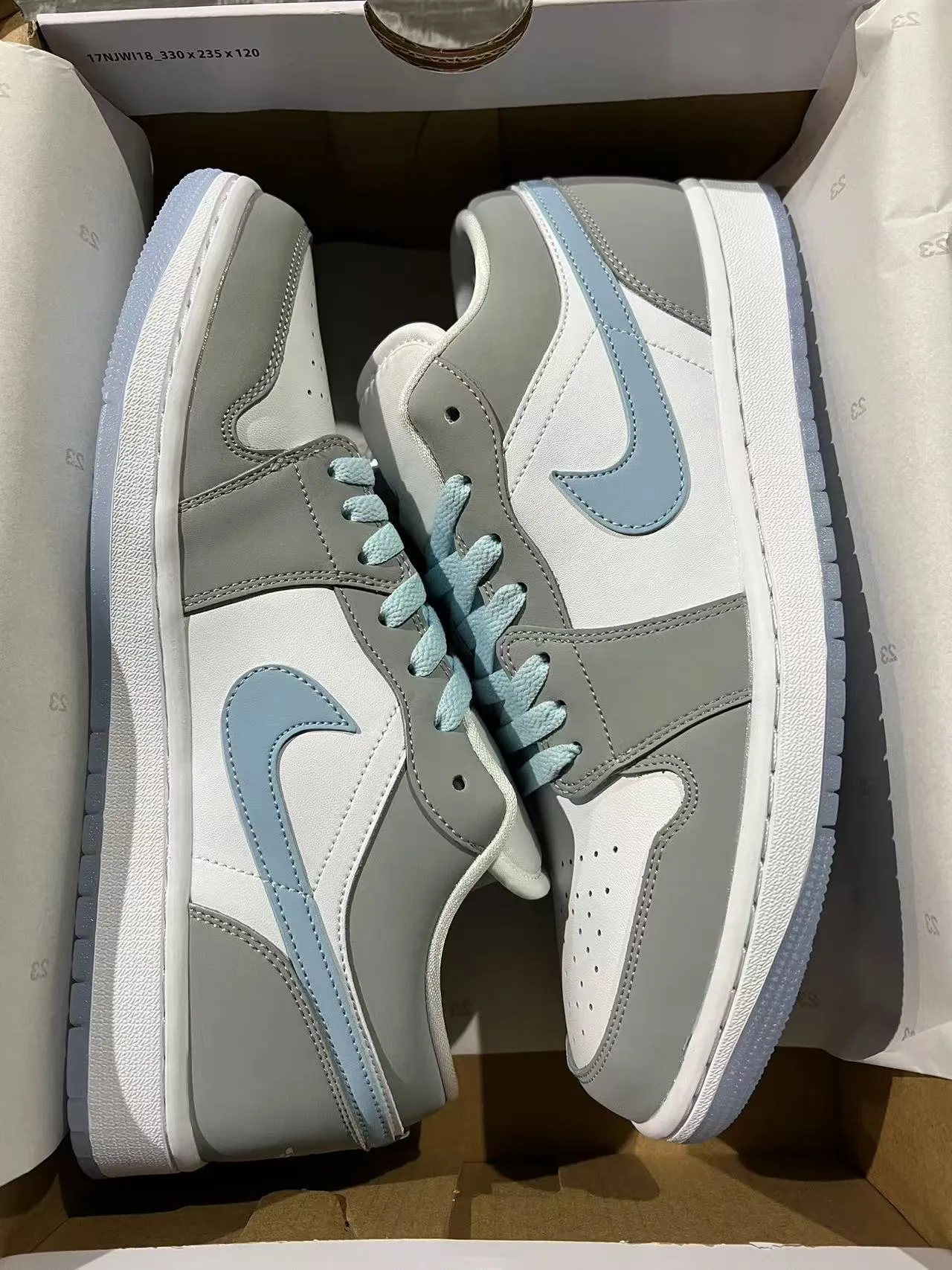 Nike Air Jordan 1 Low Gray and Pale Blue Lifestyle Sneakers 9