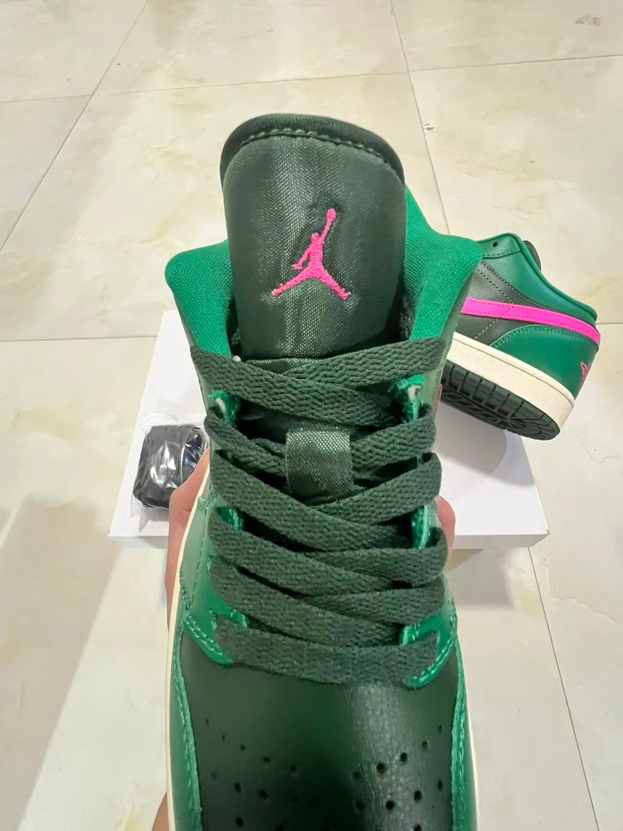 Nike Air Jordan 1 Low Green Pink Lifestyle Sneakers 4