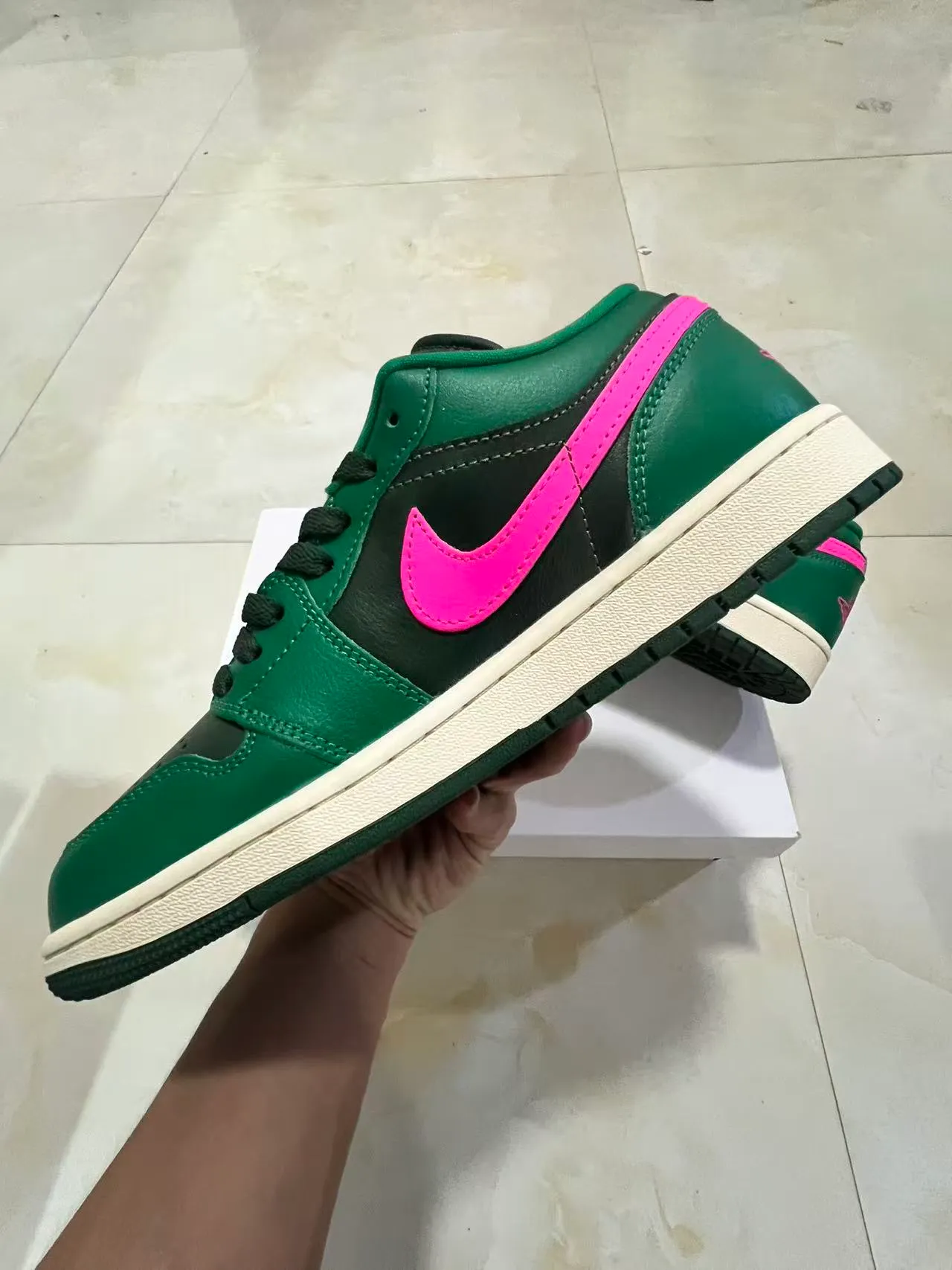 Nike Air Jordan 1 Low Green Pink Lifestyle Sneakers 5
