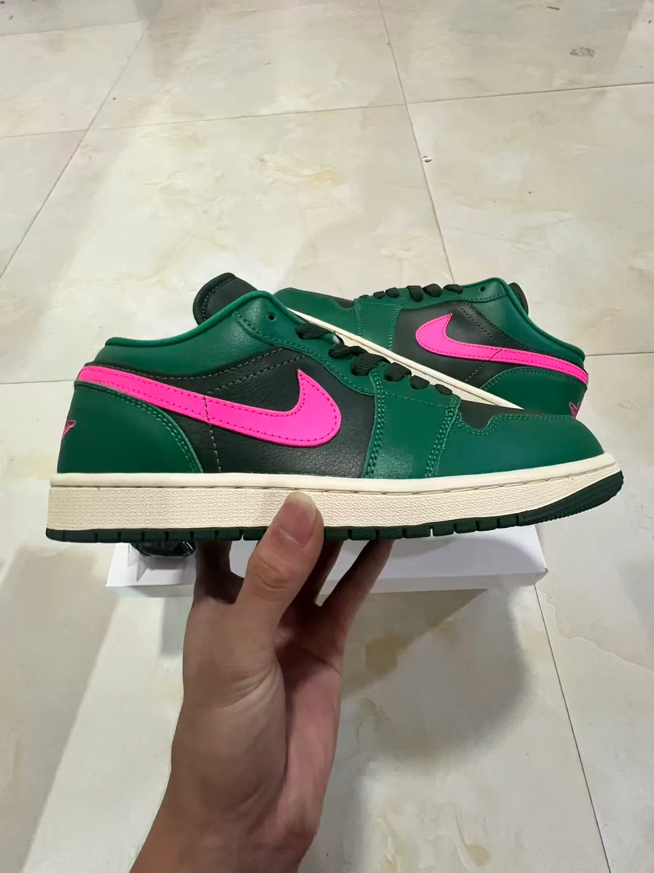 Nike Air Jordan 1 Low Green Pink Lifestyle Sneakers 7