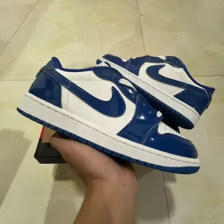 Nike Air Jordan 1 Low Patent Blue and White Lifestyle Sneakers