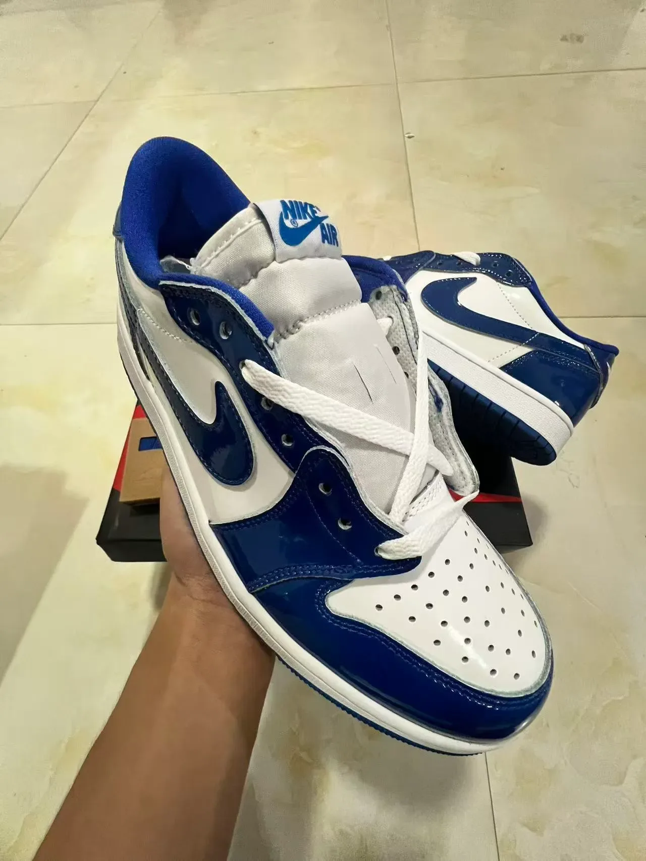 Nike Air Jordan 1 Low Patent Blue and White Lifestyle Sneakers 2
