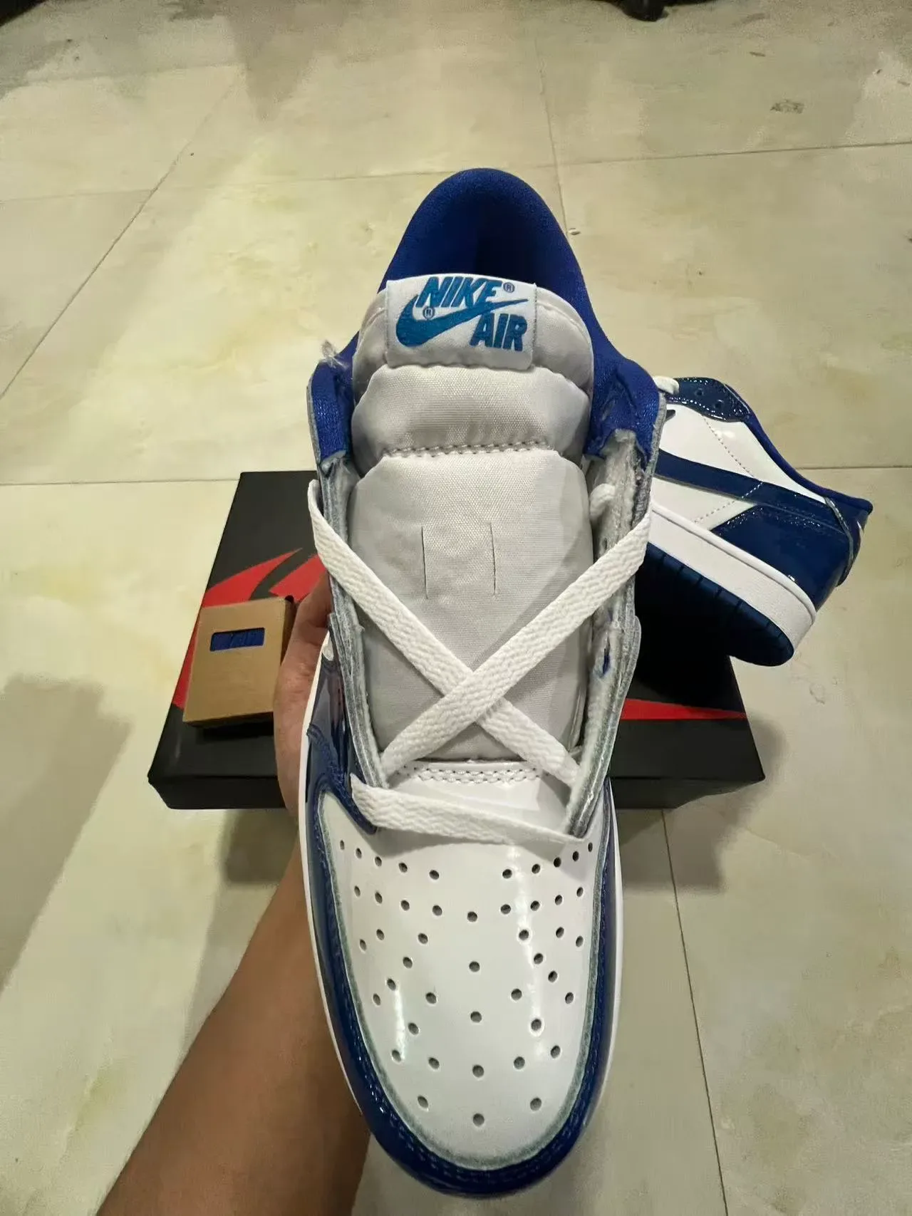 Nike Air Jordan 1 Low Patent Blue and White Lifestyle Sneakers 3