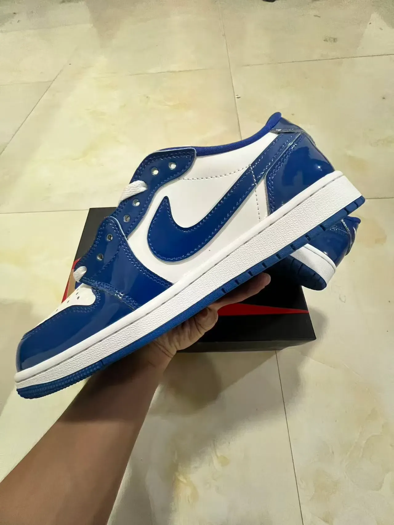 Nike Air Jordan 1 Low Patent Blue and White Lifestyle Sneakers 5