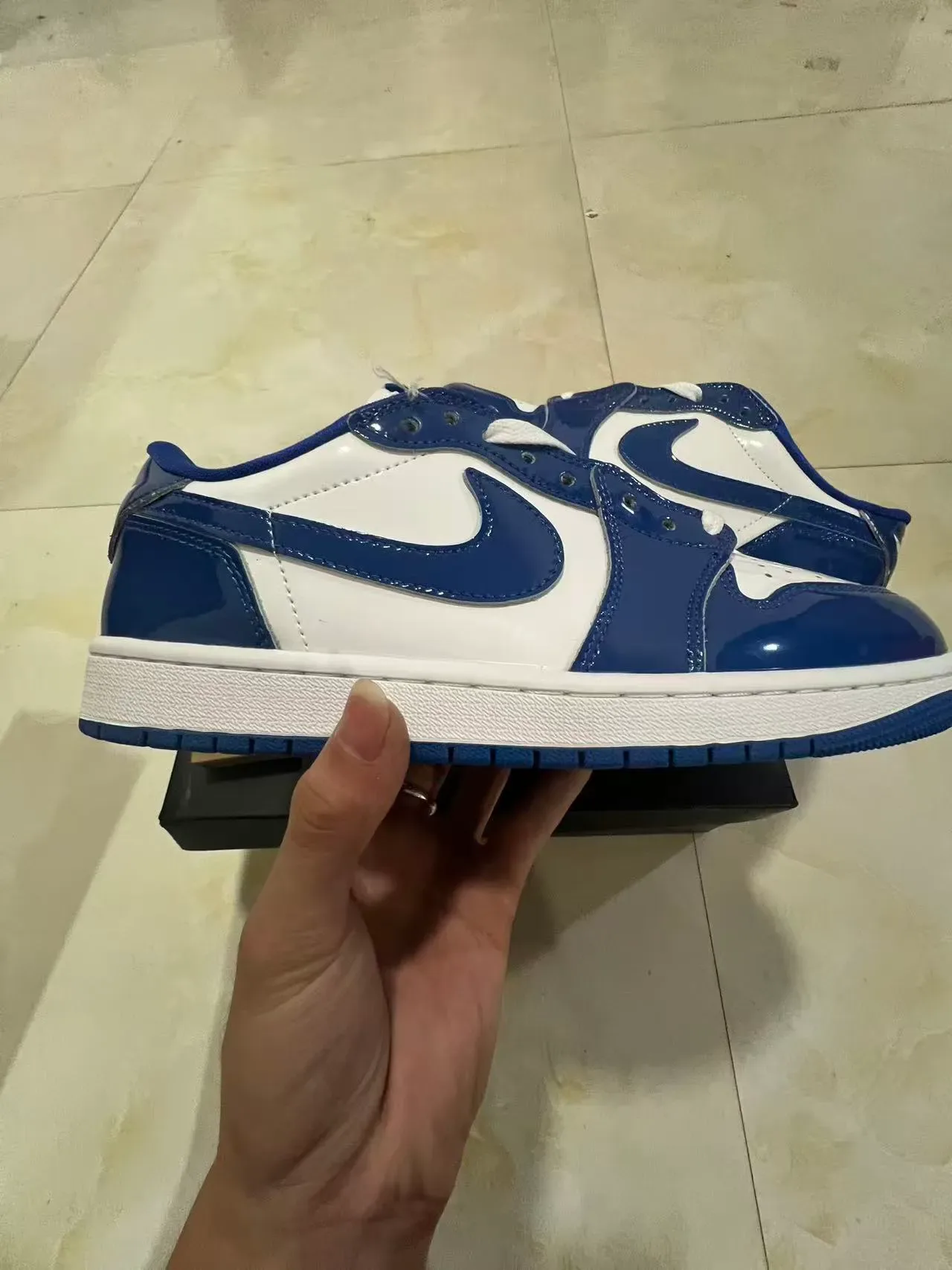 Nike Air Jordan 1 Low Patent Blue and White Lifestyle Sneakers 7
