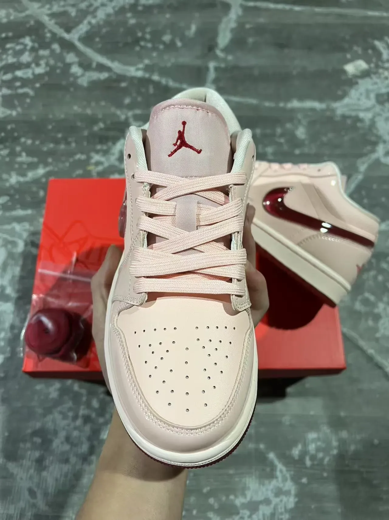 Nike Air Jordan 1 Low Pink and Red Glossy Lifestyle Sneakers 3