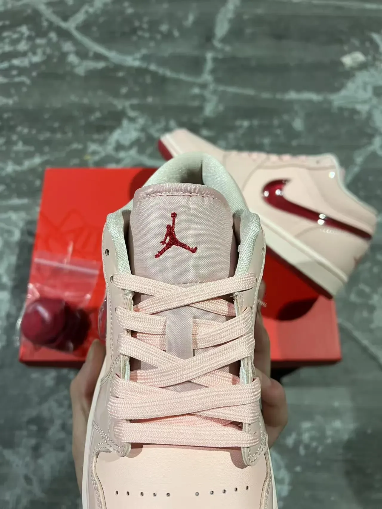 Nike Air Jordan 1 Low Pink and Red Glossy Lifestyle Sneakers 4