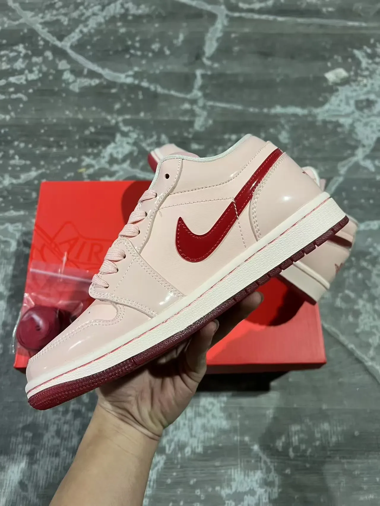 Nike Air Jordan 1 Low Pink and Red Glossy Lifestyle Sneakers 5