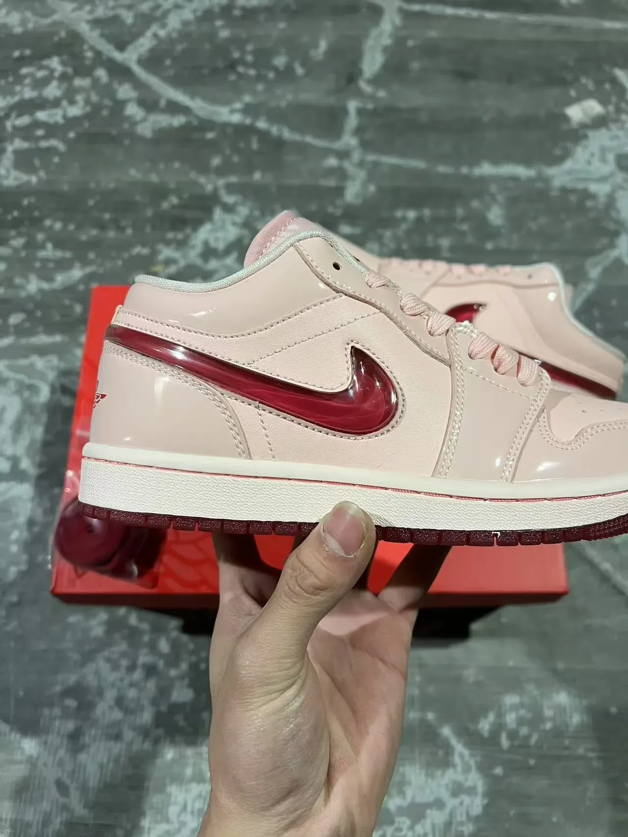 Nike Air Jordan 1 Low Pink and Red Glossy Lifestyle Sneakers 7
