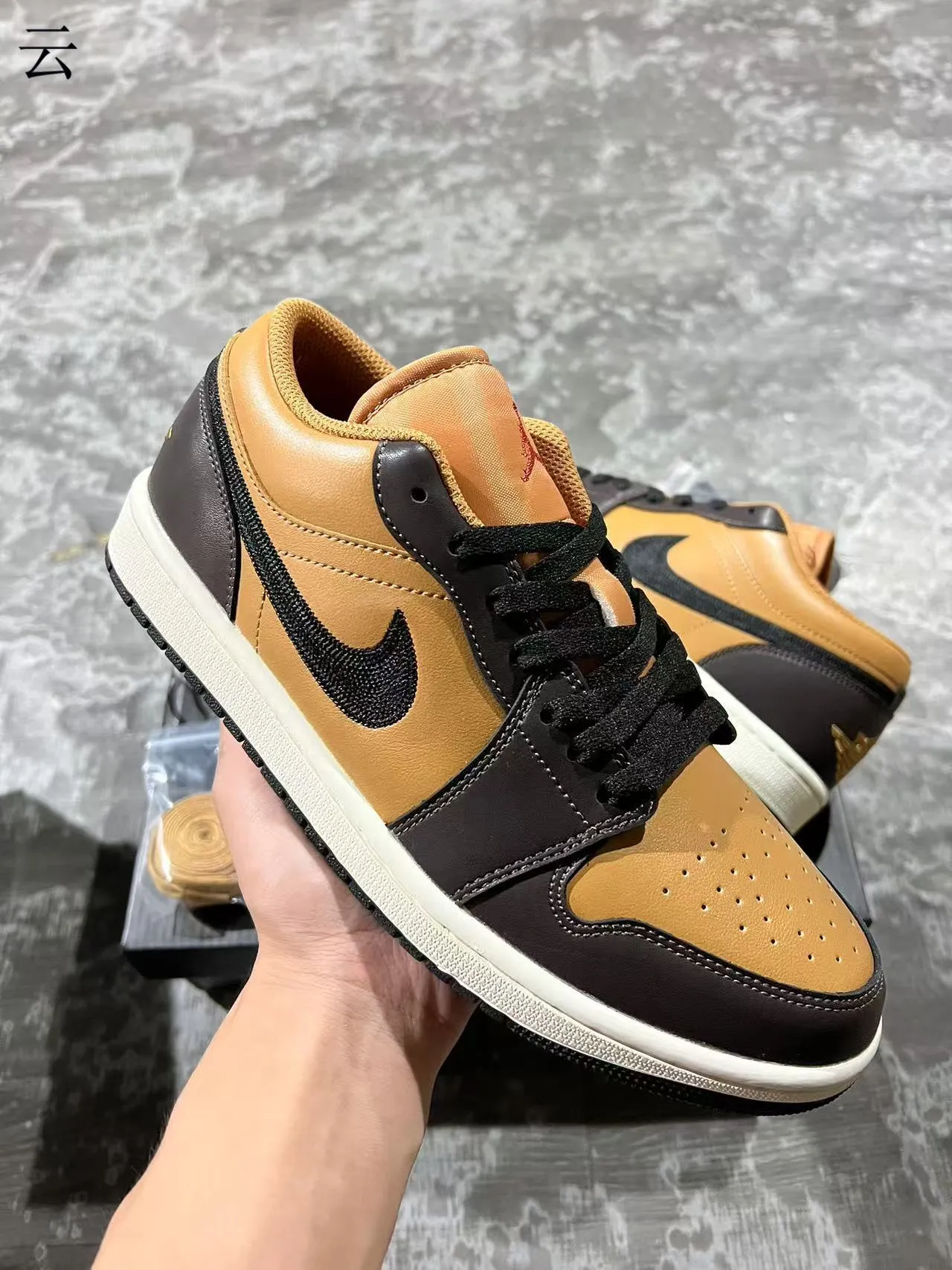 Nike Air Jordan 1 Low Tan and Black Lifestyle Sneakers 2