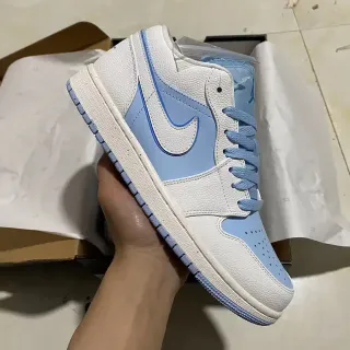 Nike Air Jordan 1 Low White and Light Blue Lifestyle Sneakers