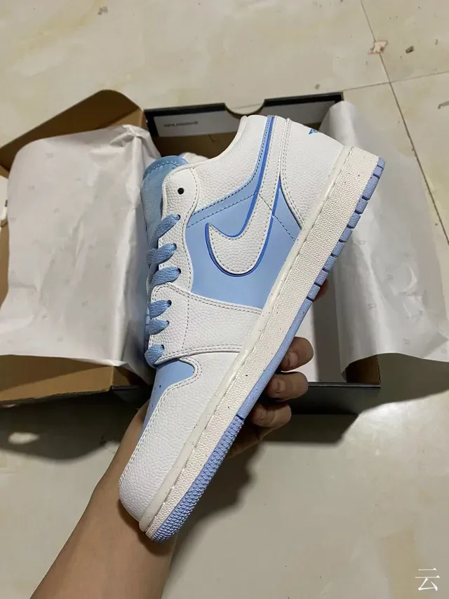 Nike Air Jordan 1 Low White and Light Blue Lifestyle Sneakers 4