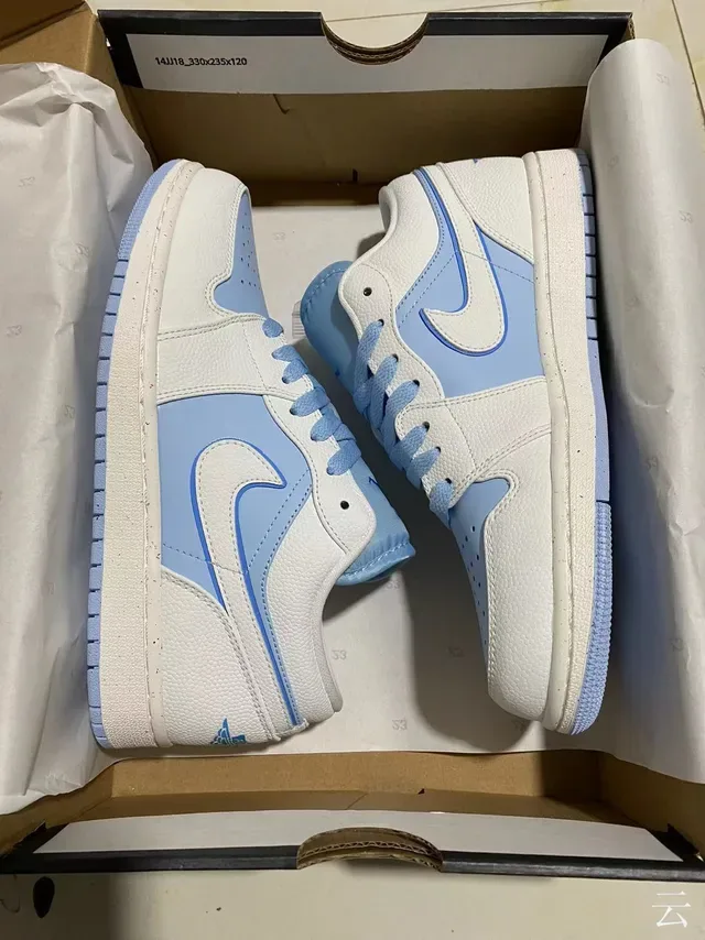 Nike Air Jordan 1 Low White and Light Blue Lifestyle Sneakers 7