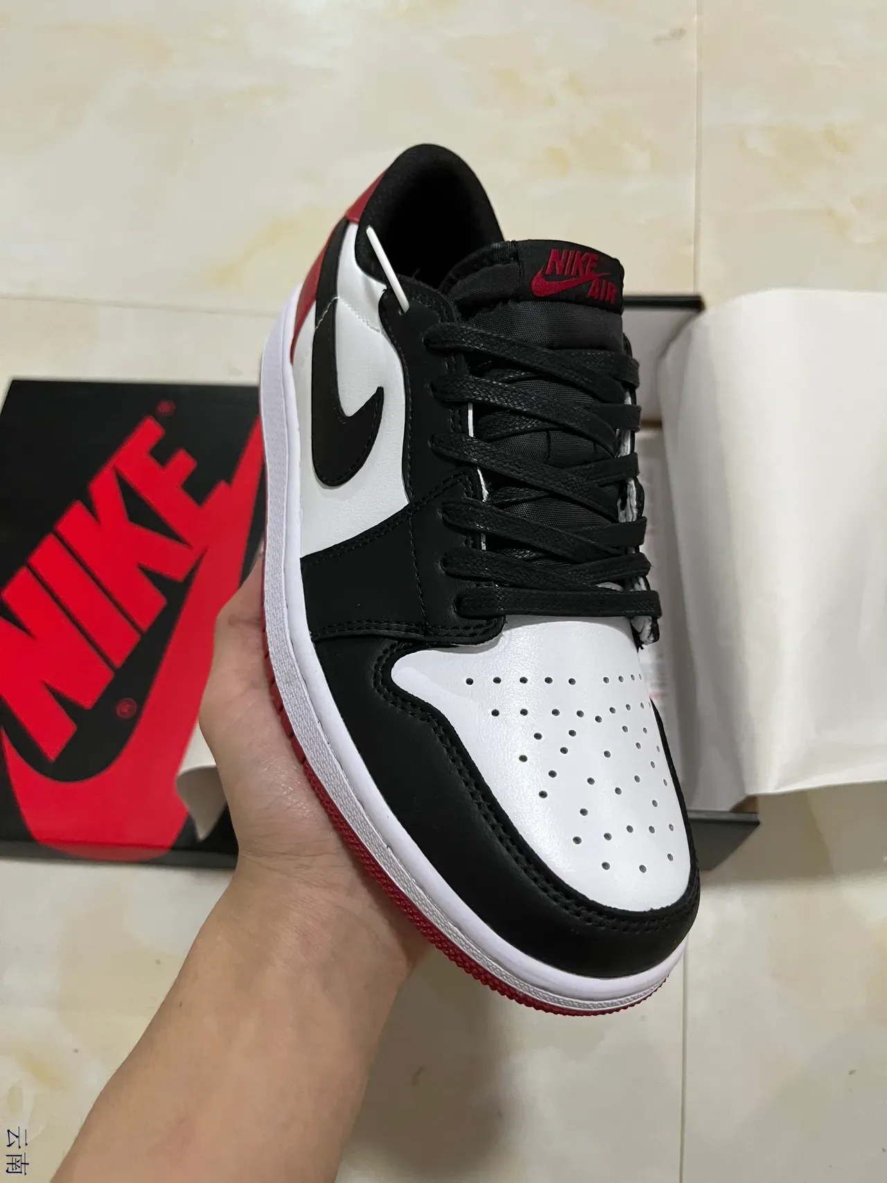 Nike Air Jordan 1 Low White Black Red Lifestyle Sneakers 2