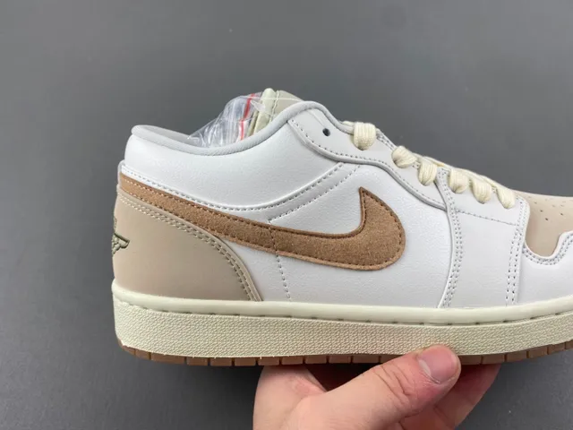 Nike Air Jordan 1 Low White Tan Lifestyle Sneakers 3