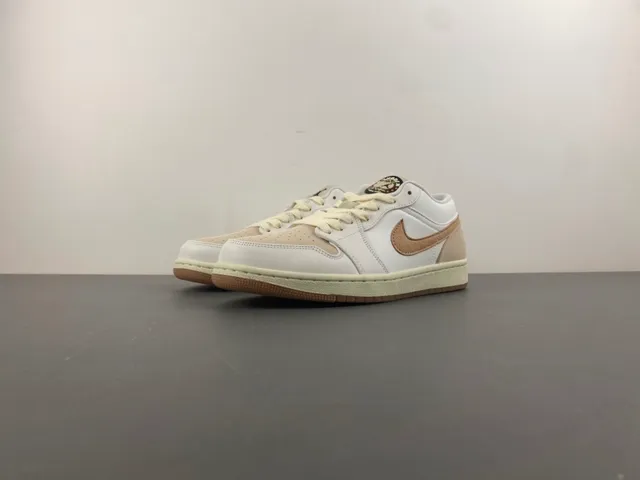 Nike Air Jordan 1 Low White Tan Lifestyle Sneakers 10
