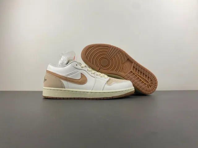 Nike Air Jordan 1 Low White Tan Lifestyle Sneakers 12