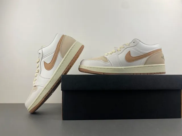 Nike Air Jordan 1 Low White Tan Lifestyle Sneakers 14
