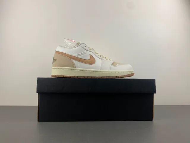 Nike Air Jordan 1 Low White Tan Lifestyle Sneakers 15