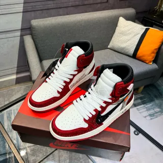 Nike Air Jordan 1 Off-White Collaboration Red Glitter White Black Basketball Shoes