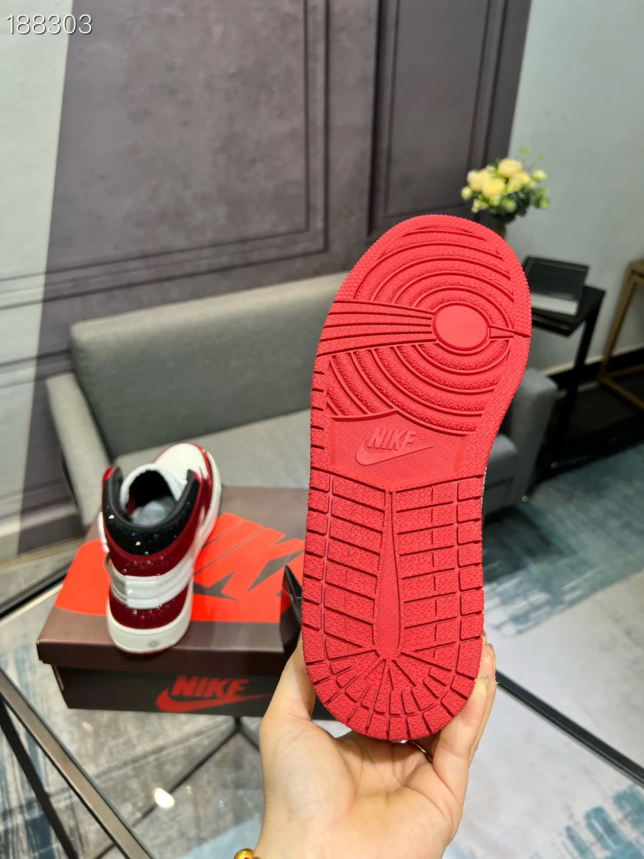 Nike Air Jordan 1 Off-White التعاون أحمر لامع أبيض أسود أحذية كرة السلة 3