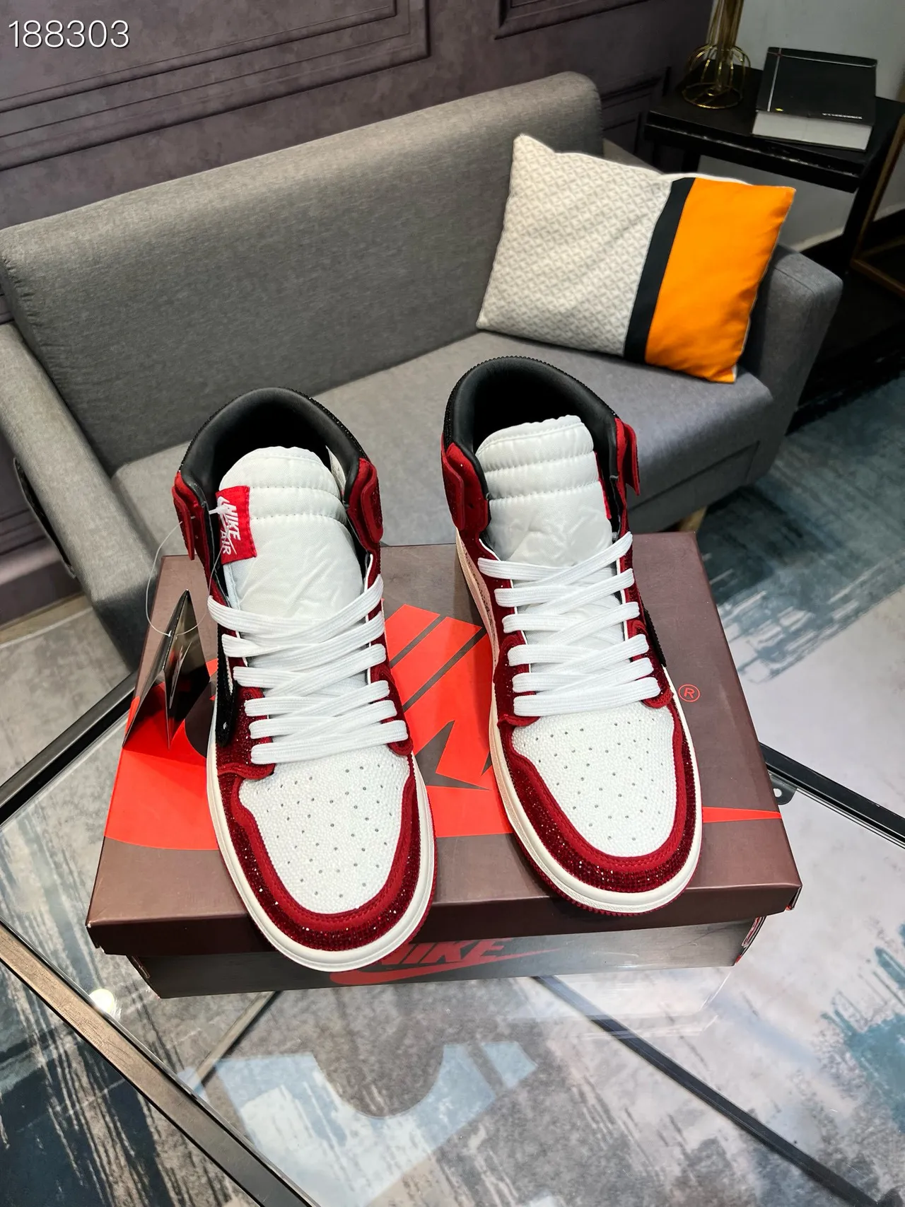 Nike Air Jordan 1 Off-White التعاون أحمر لامع أبيض أسود أحذية كرة السلة 6
