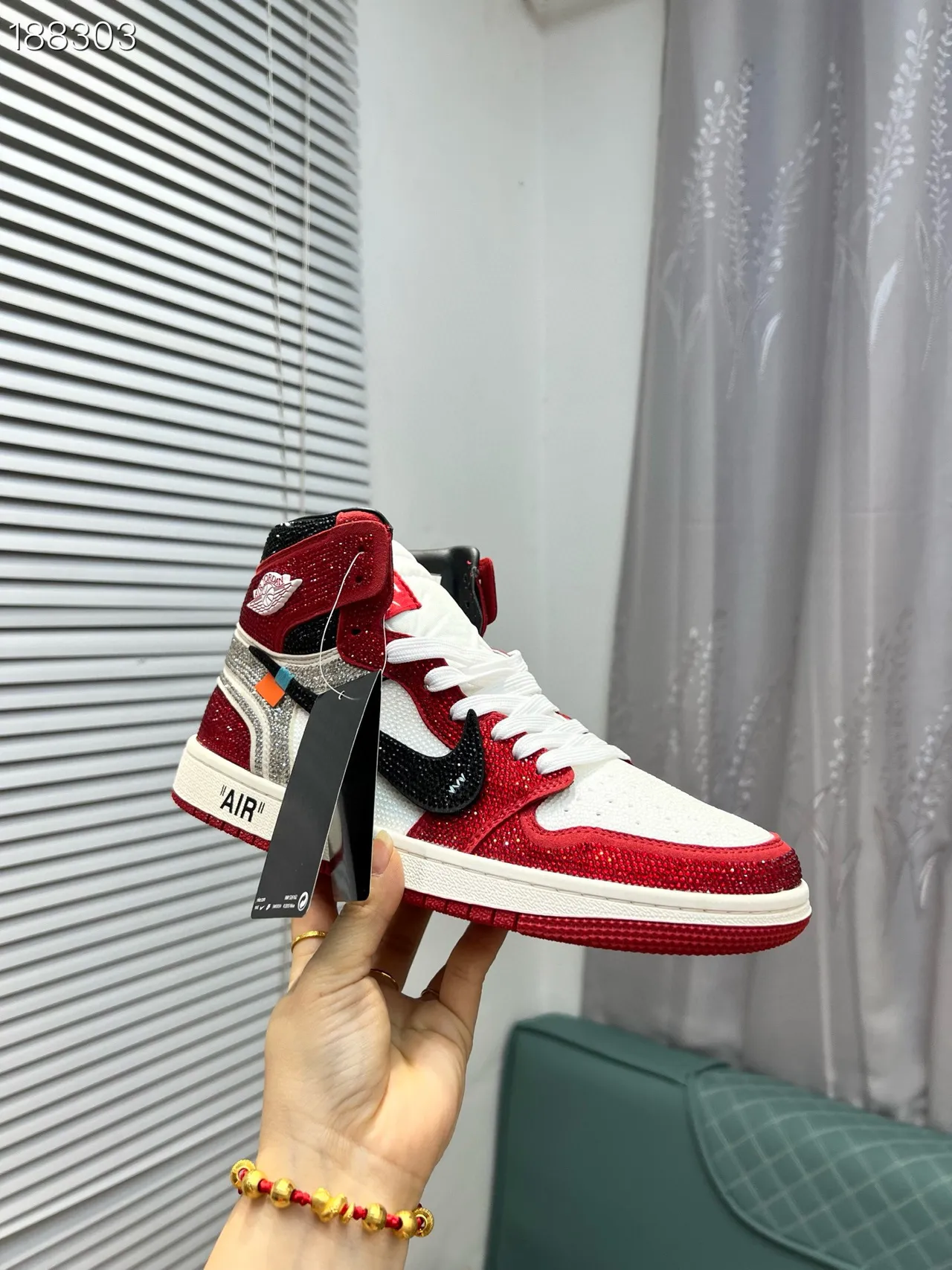 Nike Air Jordan 1 Off-White التعاون أحمر لامع أبيض أسود أحذية كرة السلة 7