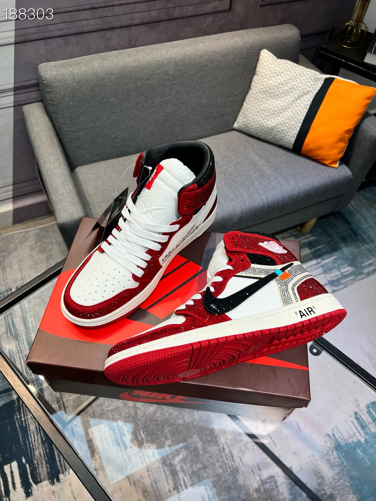Nike Air Jordan 1 Off-White التعاون أحمر لامع أبيض أسود أحذية كرة السلة 8