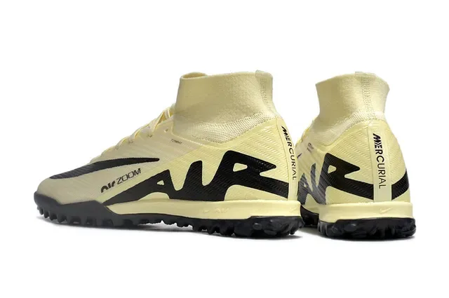 Nike Air Zoom Bege Preto Corte Alto Colar de Malha Painel de Superposição Sintético Gramado Sapatos de Futebol 4