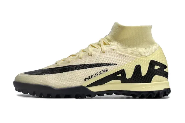 Nike Air Zoom Bege Preto Corte Alto Colar de Malha Painel de Superposição Sintético Gramado Sapatos de Futebol 6