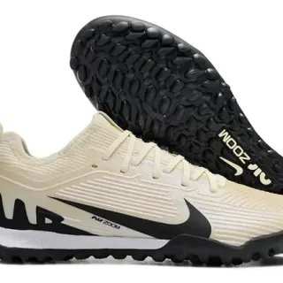 Nike Beige Black Ribbed Knit Upper Swoosh Overlay Turf Soccer Shoes