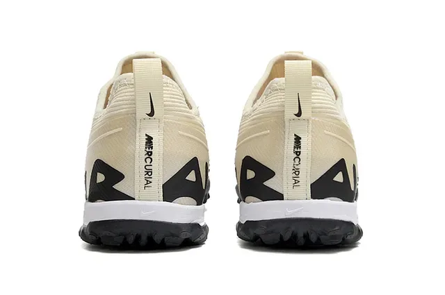 Nike Beige Black Ribbed Knit Upper Swoosh Overlay Turf Soccer Shoes 4