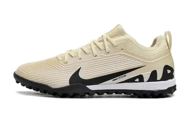 Nike Beige Black Ribbed Knit Upper Swoosh Overlay Turf Soccer Shoes 8