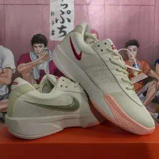 Nike Beige Olive Green Knit-Mesh Low-Top Basketball Shoes