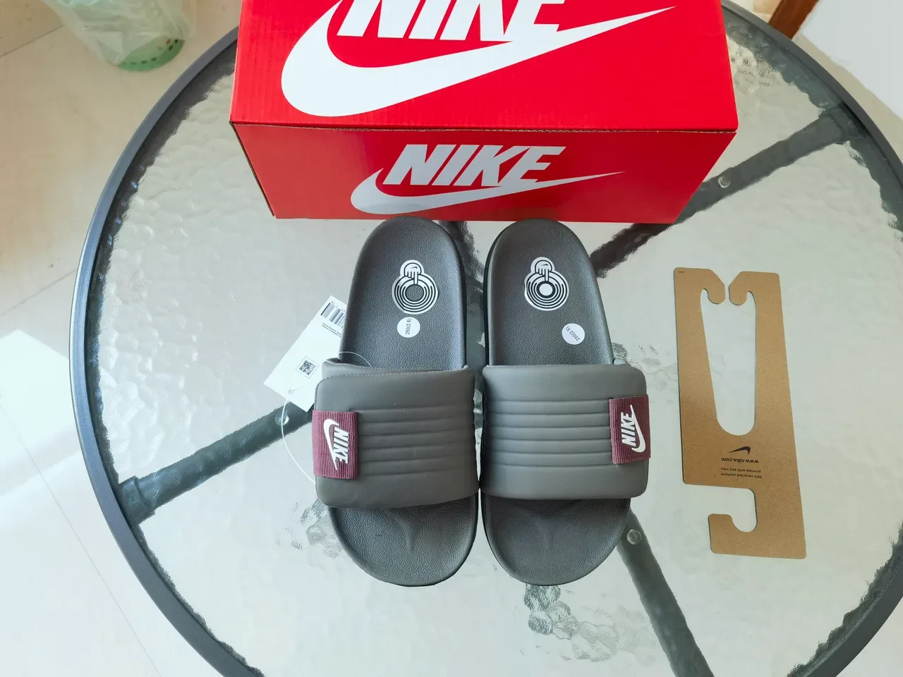 Nike Benassi JDI Gray and Maroon Slippers 5