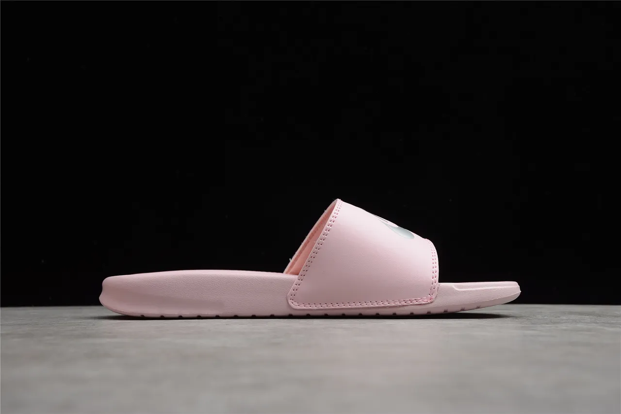 Nike Benassi Pink Silver Molded Foam Construction Textured Dot-Pattern Footbed Slippers 5