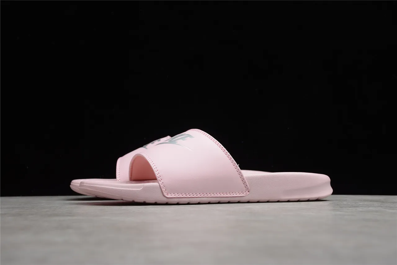 Nike Benassi Pink Silver Molded Foam Construction Textured Dot-Pattern Footbed Slippers 6