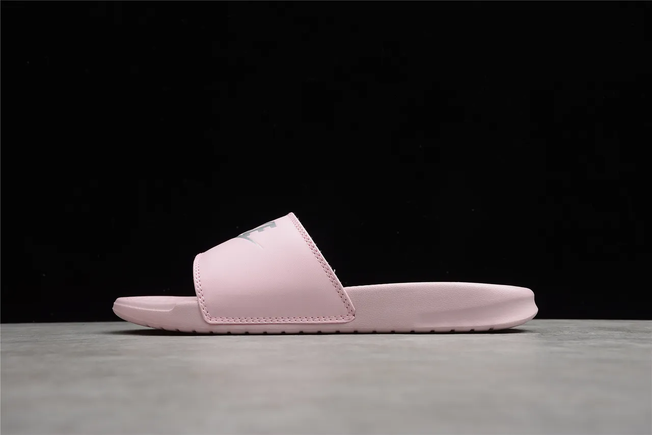 Nike Benassi Pink Silver Molded Foam Construction Textured Dot-Pattern Footbed Slippers 7