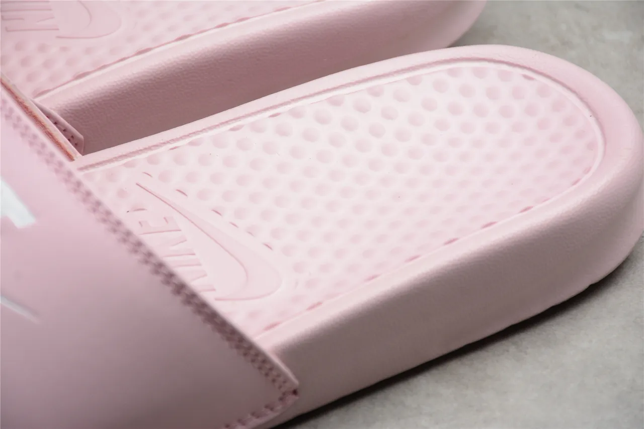 Nike Benassi Pink Silver Molded Foam Construction Textured Dot-Pattern Footbed Slippers 10