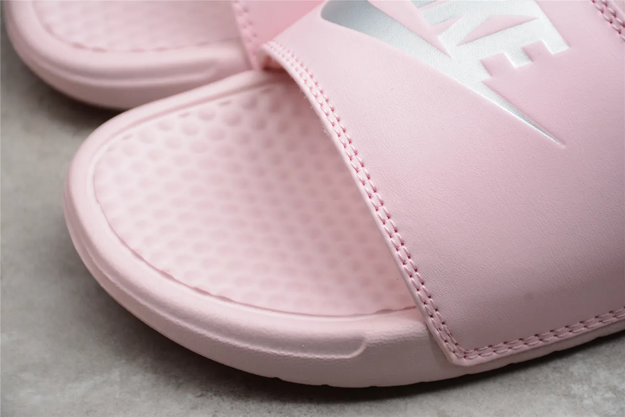 Nike Benassi Pink Silver Molded Foam Construction Textured Dot-Pattern Footbed Slippers 12